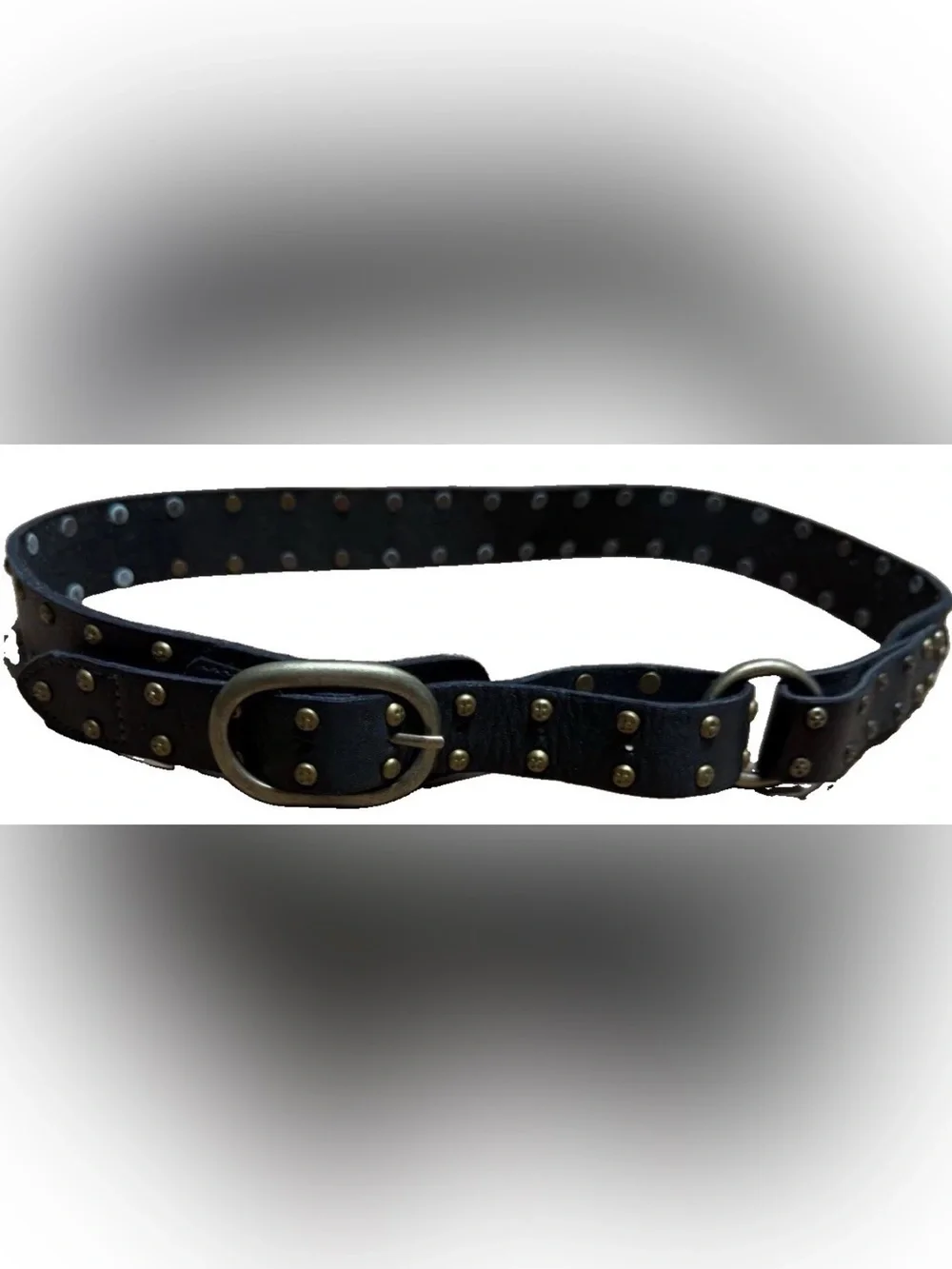 Free People Black Leather Belt Brass Buckle Studded Boho Western One size